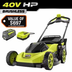 Ryobi electric lawn mower with charger and battery