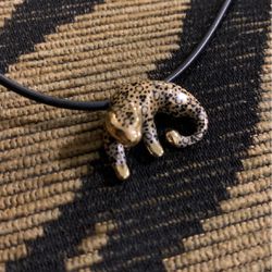  14 K  SLC Enameled Leopard  Pendant /necklace