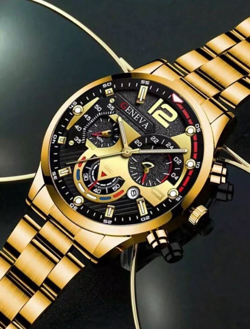 Geneva Men’s Stainless Steel Fashion Calendar Classic Watch