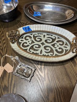 White metal and glass tray
