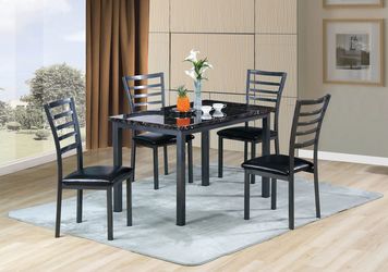 Dining set 5 pc Metal, Black Faux Marble top, faux leather. New Especial price 