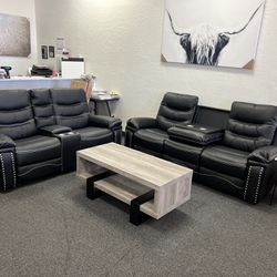 BLACK POWER RECLINING SOFA AND LOVE SEAT SET - MEMORIAL DAY SALE