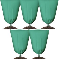 EEOYU 5 Pack Plant Covers Frost Protection Bag, 31.5 x 39.4 Inch, Winter Plant Protection with Drawstring Design, Winter Reusable Plants Jacket for Fr