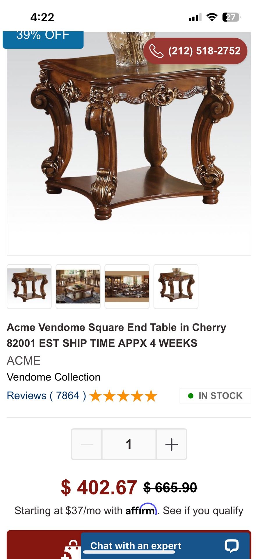 Acme Vendome Square End Table