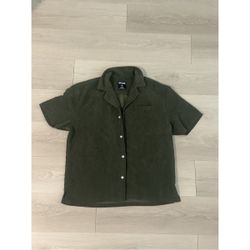Olive Green Corduroy Short Sleeve Button Down Shirt