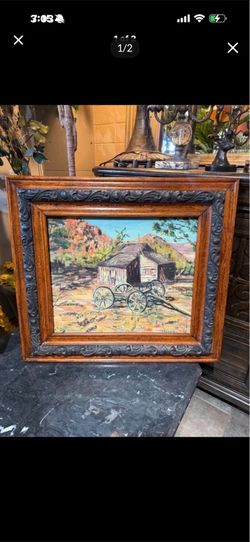 27 by 24 original Vintage Oil  on canvas signed Beautiful painting awesome frame