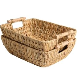StorageWorks Hand Woven Jumbo Storage Baskets with Wooden Handles.
