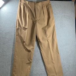 Lands' End Men's 36 Long Wool Dress Pants Tan Brown Pleated Trousers Long