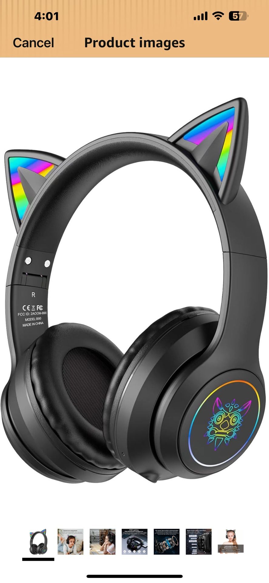 Bluetooth Cat Ear Headphones for Kids & Adults, Wireless & Wired Mode Foldable Headset with Mic - Clear Sound Quality - RGB LED Light, for Girls Schoo