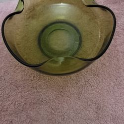 Vintage Small Green Clear Glass Bowl with Fluted Edges