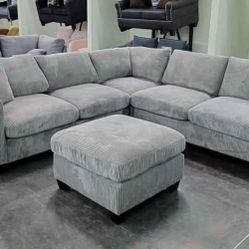 New 99x99 Corduroy Sectional Couch With Ottoman / Free Delivery 