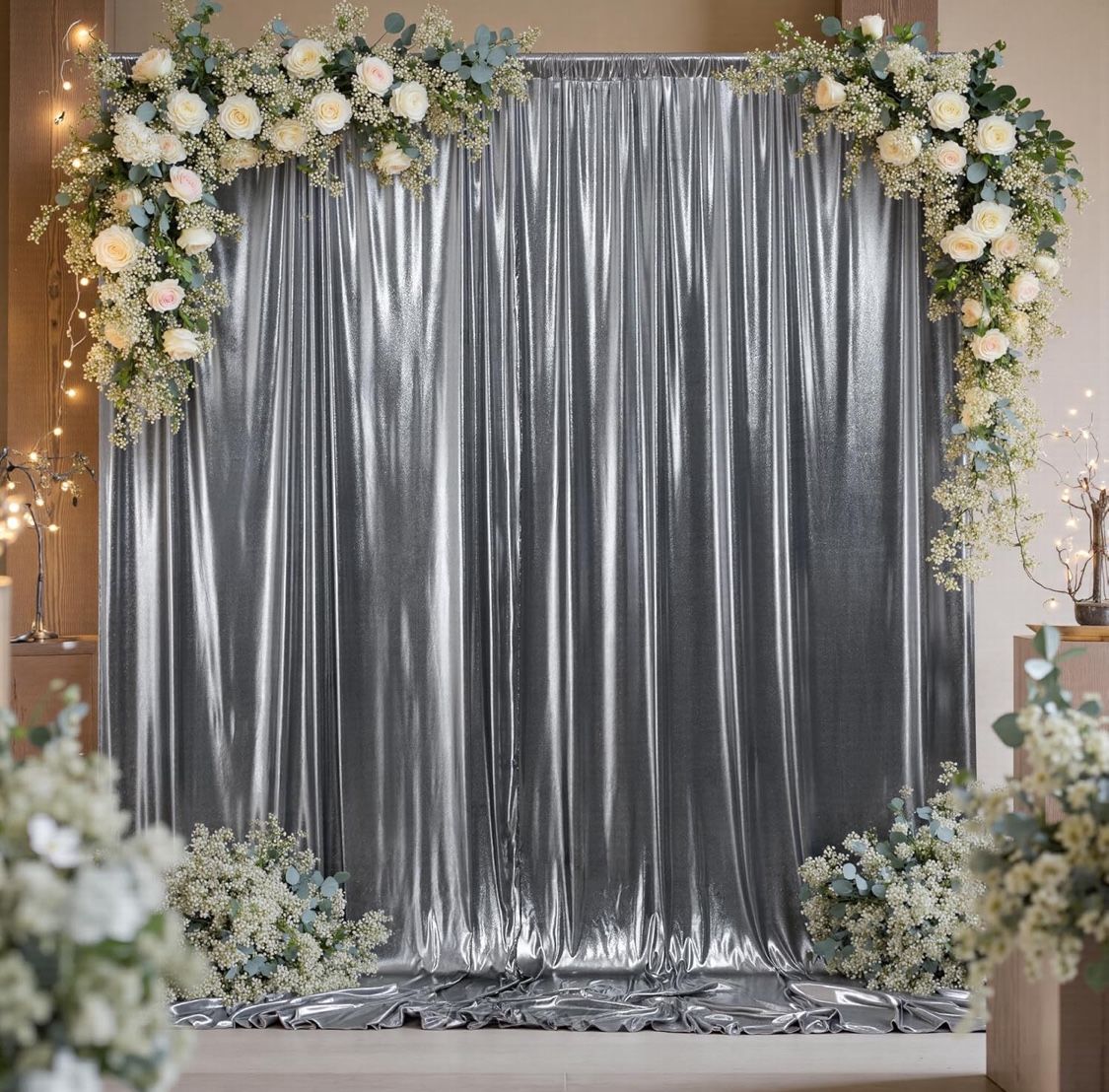 Leegleri 10x10 Ft Black Silver Sequin Glitter Backdrop Curtain For Parties, Wrinkle Free Sparking Photo Backdrop Drapes, 2 Panels 5x10ft Shimmer Back