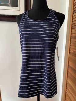 Navy Blue Striped Racerback Tank Top