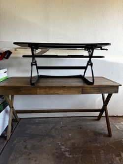 Cute Office Table w/Black Adjustable Standing Desk Converter