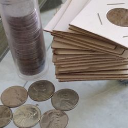 Penny Cent Collection Tube 1943 Steel Wheat  N Stack Of 1930s N 40s 