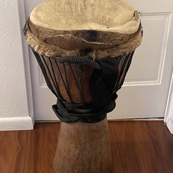 Vintage Djembe African Drum Tribal Musical Instrument Hand Carved Large 