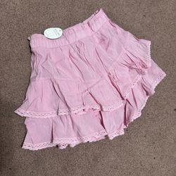 New medium pink ruffle short stretchy skirt Lolita alt emo cottage c