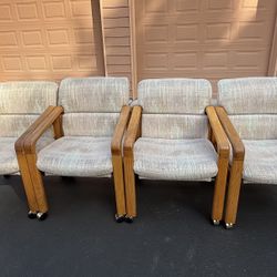 Set of 4 Solid Oak Swivel Reclining Caster Chairs