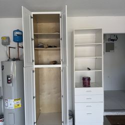 White Storage Cabinet + Bookshelf with Drawers 