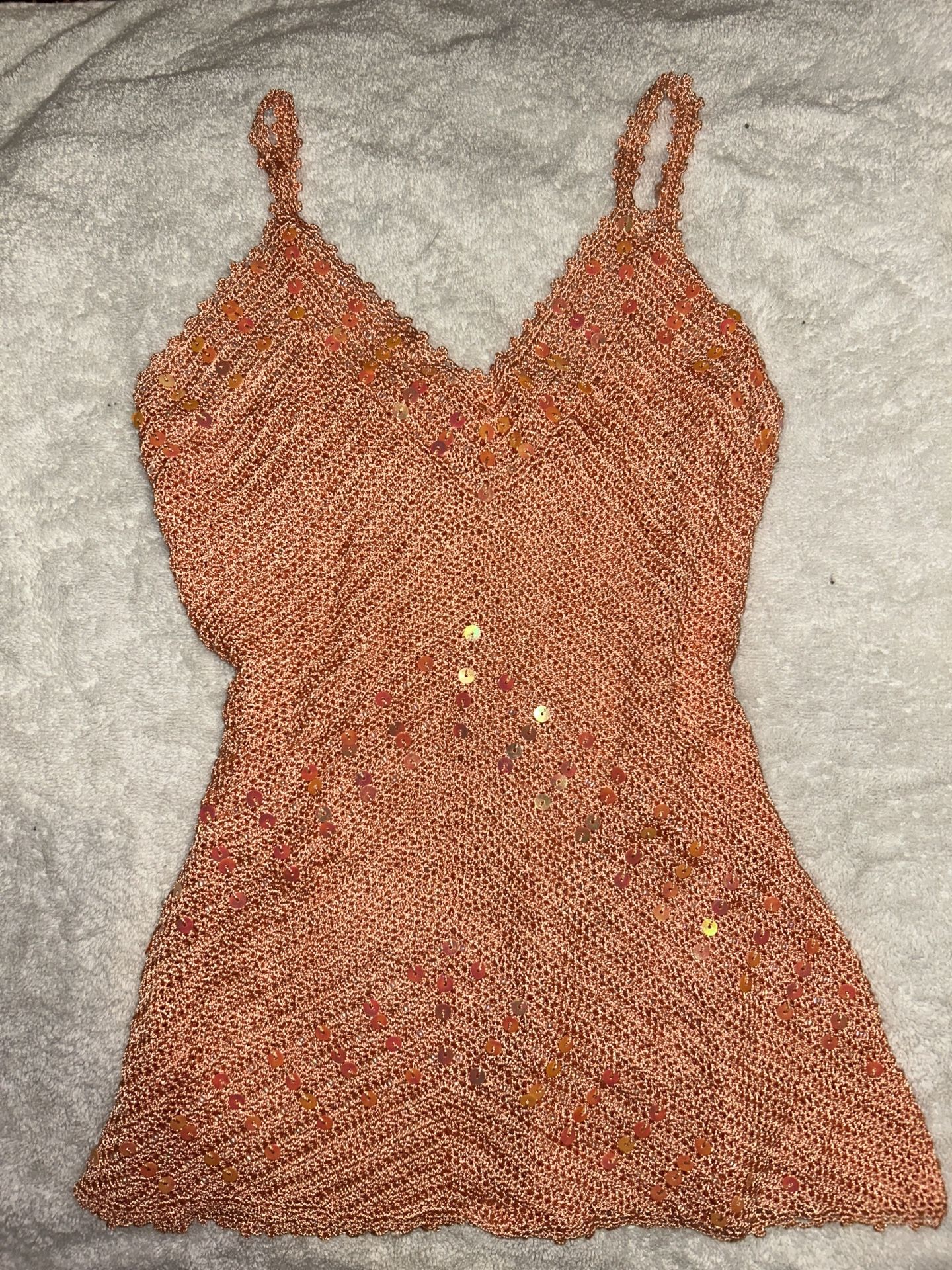 peach-toned hand-knit sequin cami