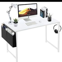 Lufeiya White Computer Desk for Bedroom – 40 inch Simple Modern Study Table Kid Girls Student Home Office Writing Desk, White