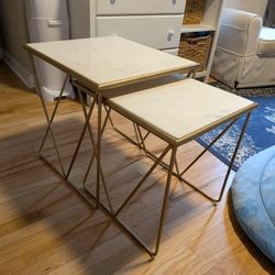 Marble Nesting Table 2pc Set - White and Gold