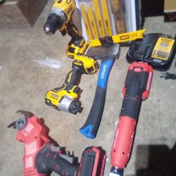 DeWalt 12 Driver And Impact Set Charger(12/20 Volt) And Battery's And A Craftsman 20 Volt Shears Charger And Batter Included And 3/8ths 20volt 