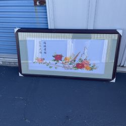 Framed Floral Embroidery Art