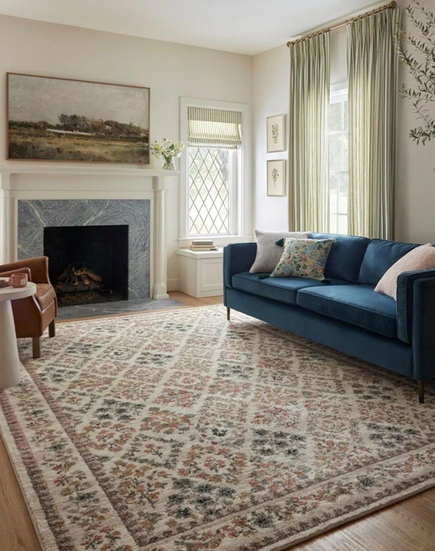 "Loloi Rifle Paper Co. Laurel Collection LAU-01 Cream 5'-3"" X 7'-8"" Area Rug"