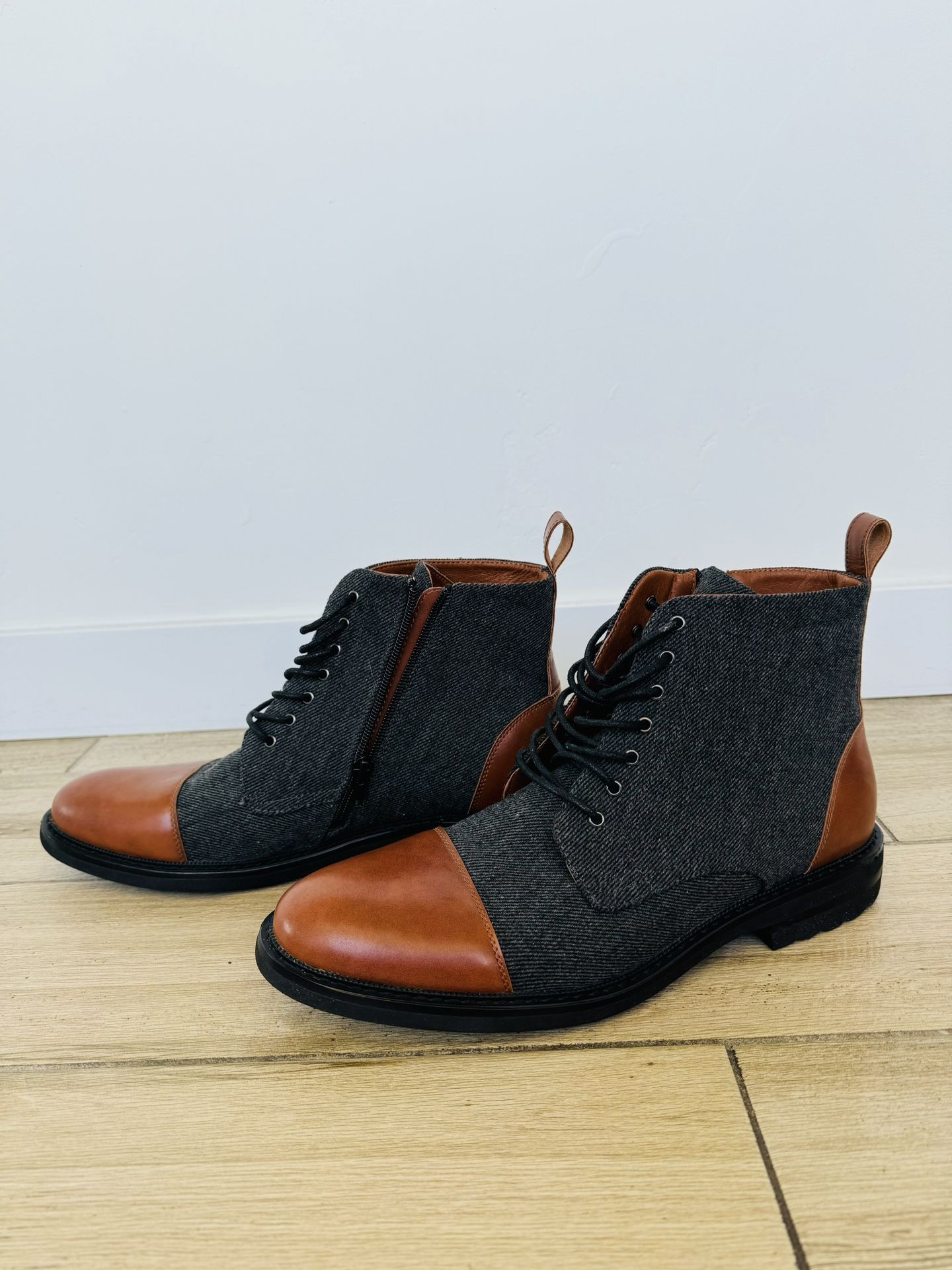 Polar Fox Brooke Grey Wool Leather Lace-up Chukka Boots Zipper Closure NWOT Men’s 10M