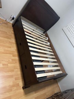 Dark Wood Bed Frame with Storage Full Size