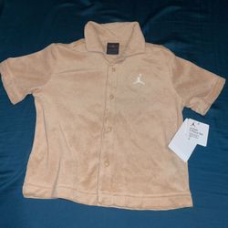 Jordan Size 5 Toddler Beige Button Down Only Shirt Short Sleeve Stylish