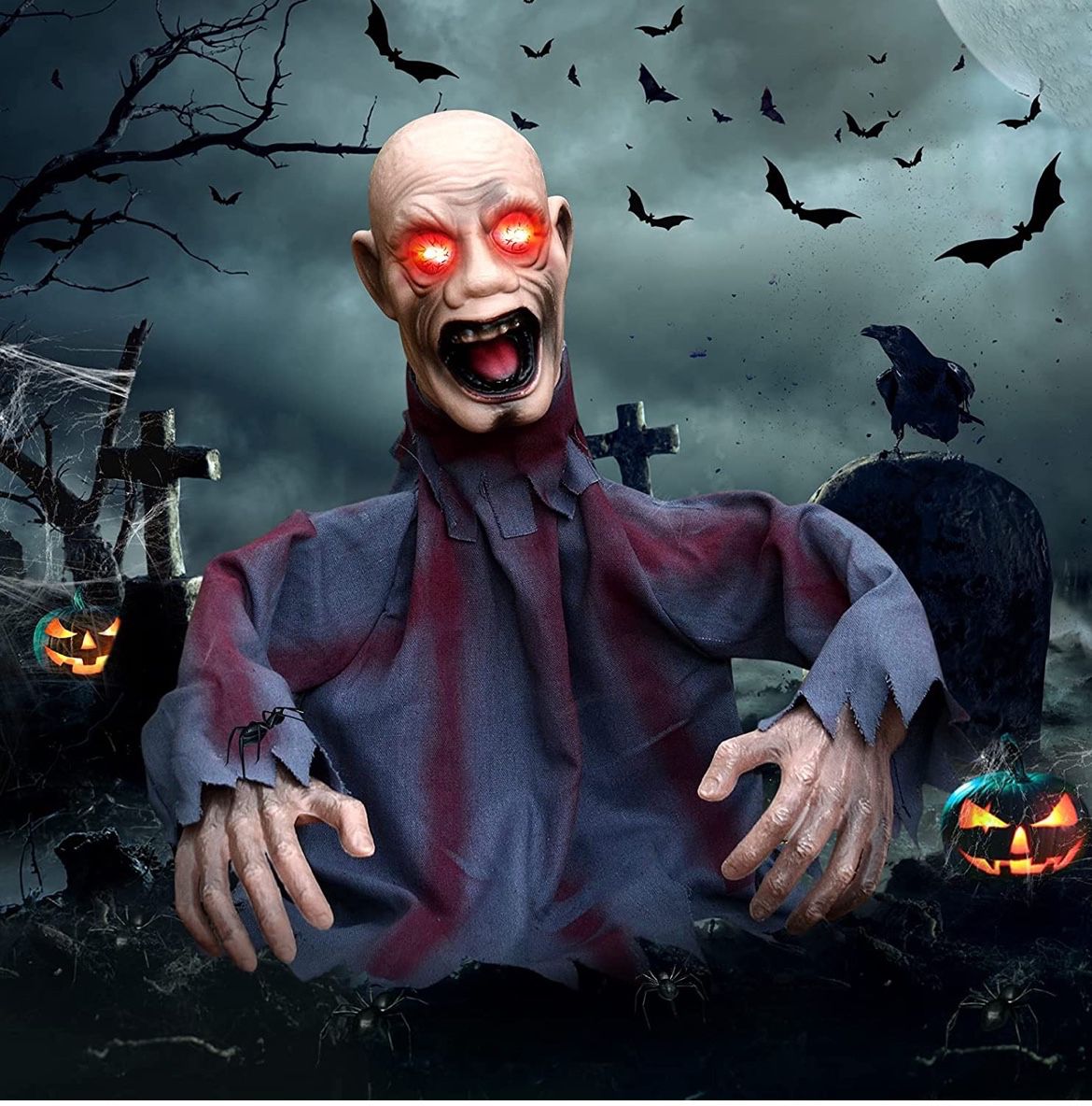 Jogotoll Halloween Decorations Outdoor Scary Halloween Animatronics Zombie Decorations Halloween Props Movable Zombie Groundbreaker with Sound Inducti