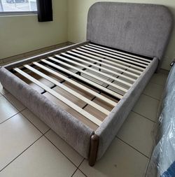 Gray Upholstered Bed Frame with Headboard
