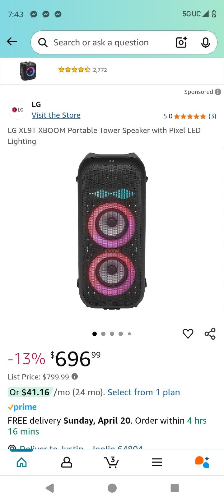 LG XL9T xBoom Portable Speaker Tower