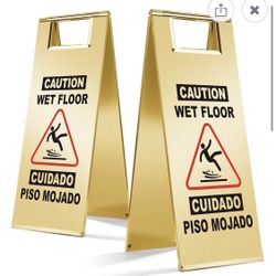 Kigley 2 Pcs 24 Inch Stainless Steel Wet Floor Sign, 8.8 Pound Caution Wet Floor Sign Double Sided Portable Foldable Bilingual Safety Warning for Rest