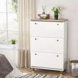 3 Drawer Shoe Cabinet, Freestanding Shoe Rack Storage Organizer with Flip Door, Modern Tipping Bucke
