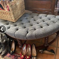 Ottoman Vintage Half Round Bench With Barley Twist Legs 