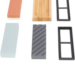 Double Sided Sharpening Stone Set, 400/1000 & 3000/8000 Grit with Flattening Stone for Woodworking, Kitchen Projects. Bamboo Base, Non Slip Pad