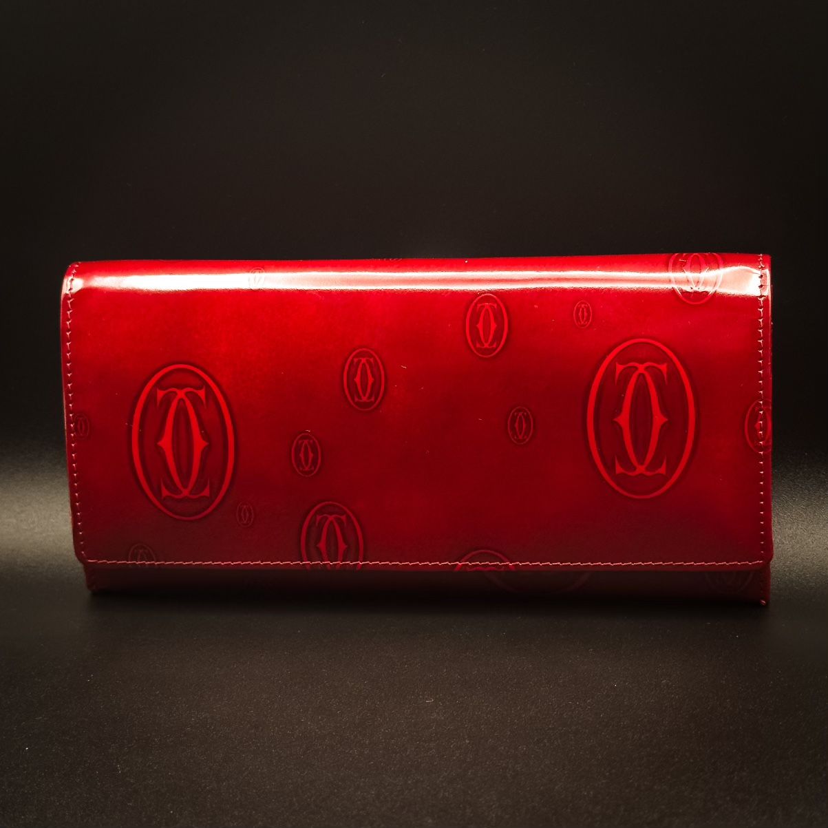 Authentic Cartier Happy Birthday Red Patent Leather Bifold Wallet With Flap