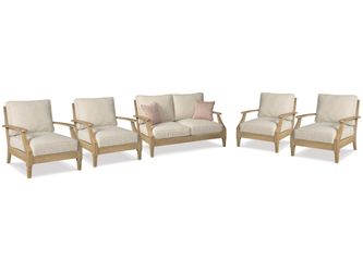 Clare View Beige Outdoor Loveseat and 4 Lounge Chairs