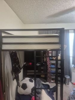 Loft bed frame and mattress