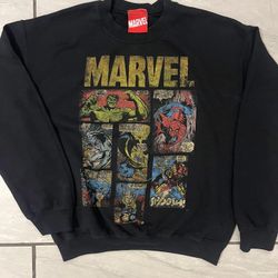 Vintage Marvel Sweatshirt Mens Medium Black Pullover Crewneck Comic Book Print