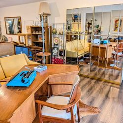 Large Vintage Mirrored Wall Unit w/ Brass Accents by Mobilia