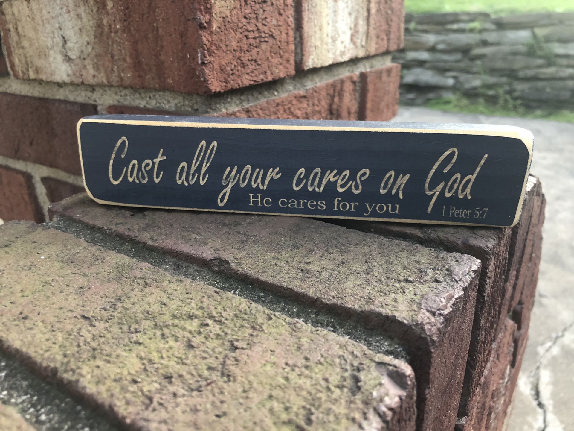 1 Peter 5:7 wooden sign - 8”