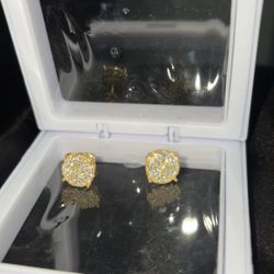Gold stud Moissanite Earrings 10mm Diamond Tester Certified 