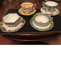 4 assorted vintage Bone China teacups + Sugar Cup