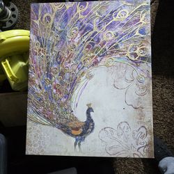 Peacock / gold feathers printed on canvas