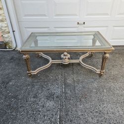 Beautiful  Hollywood Regency Style Glasstop Coffee Table.  
