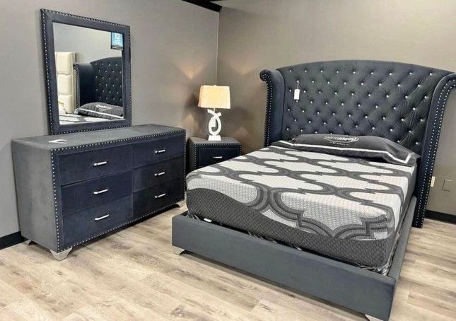 Bedroom Set Velvet NEW 4 Pieces Tufted FINANCE AVAILABLE